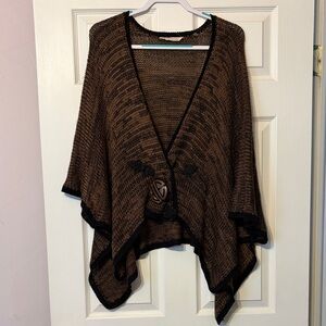 Soft Surroundings Mei Ling brown and black sweater cape poncho